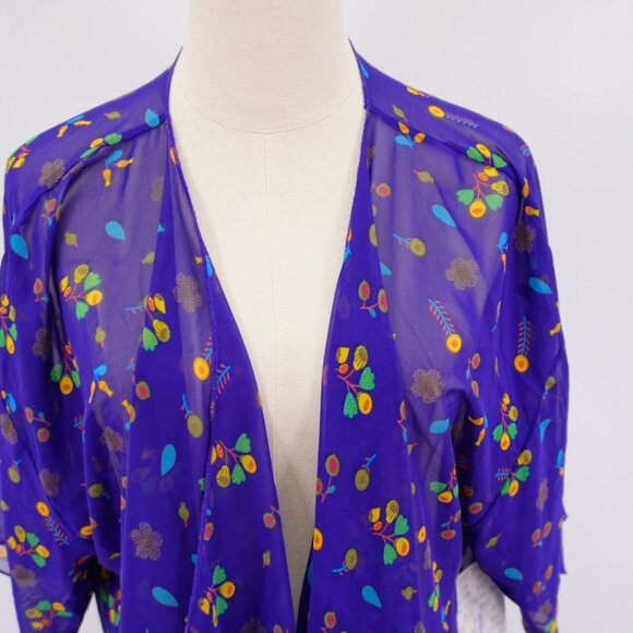NEW LuLaRoe Monroe Purple Teal Tassle Sheer Cardigan Large Short Sleeve Open Fro - Picture 2 of 10